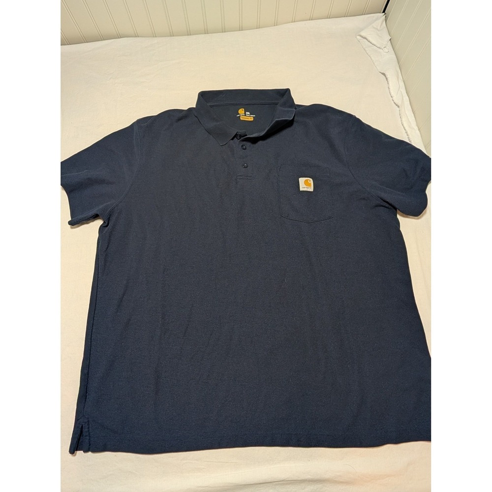 Carhartt Mens 2XL Navy Blue Short Sleeve Pocket Polo Shirt Original Fit Workwear